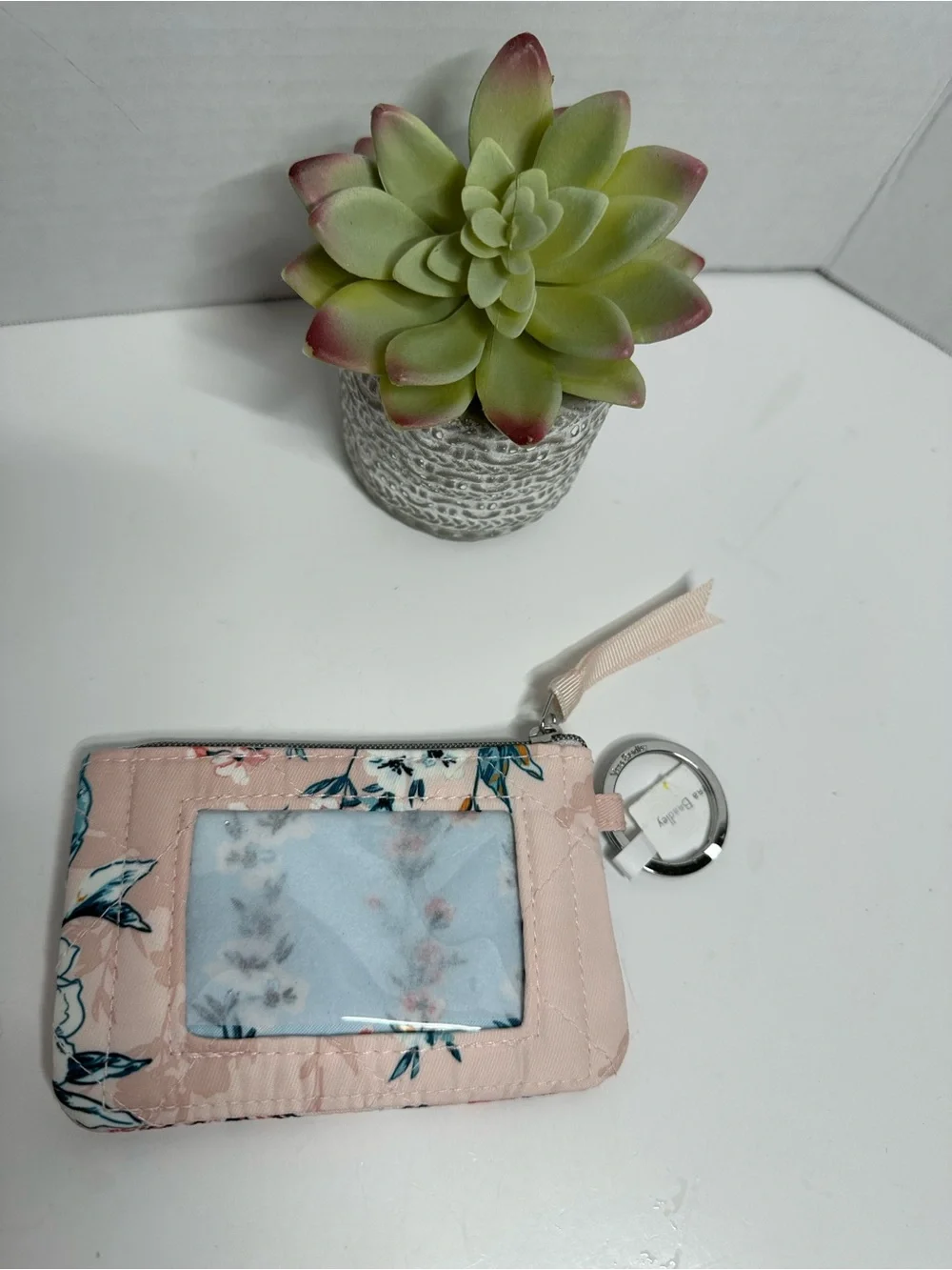Vera Bradley Pink Floral Zip Card Case with Keyring